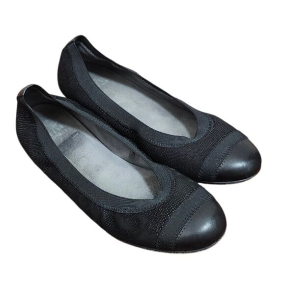 Stuart Weitzman Black Leather & Elastic Ballet Flats Size 8.5 - Picture 2 of 15